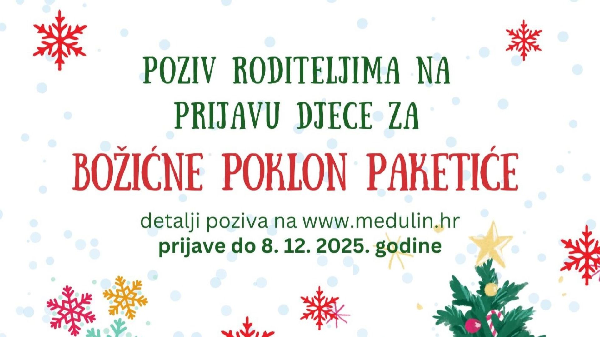 Poziv roditeljima na prijavu djece za prigodne božićne poklon paketiće za 2025. godinu
